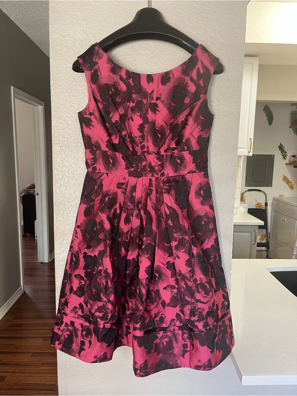 Eliza J Pink and Black Floral Fit-&-Flare Party Dress
